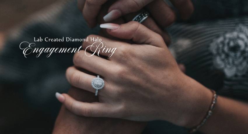 Lab Created Diamond Halo Engagement Ring