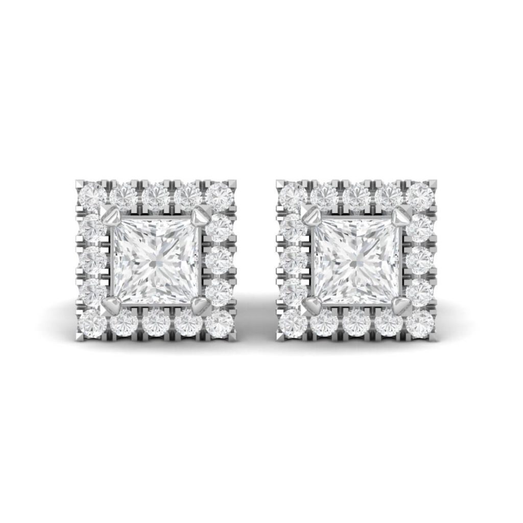 Princess cut Lab diamond Halo earring