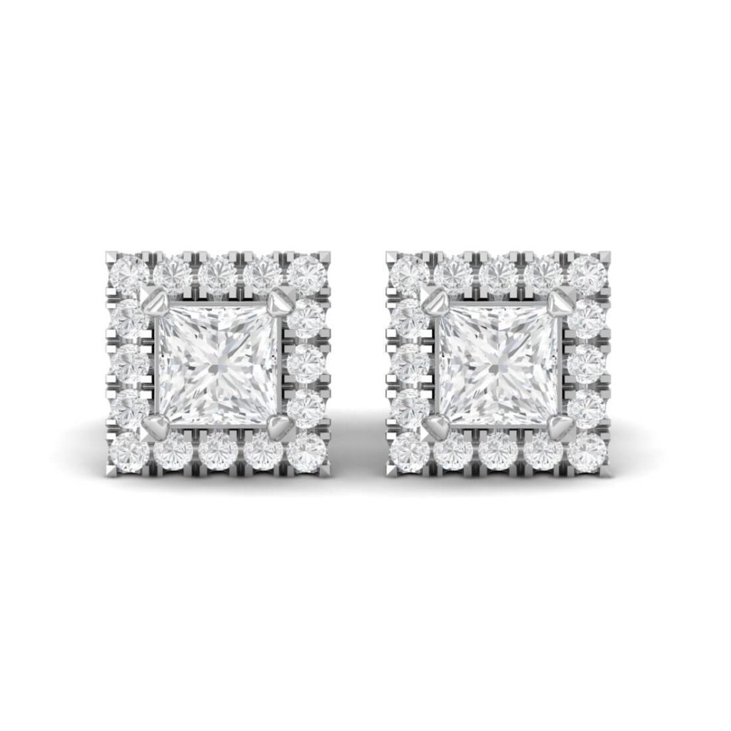 Princess cut Lab diamond Halo earring 